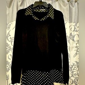 EUC Adrianna Papell Black‎ and White Polka Dot Blouse Size M